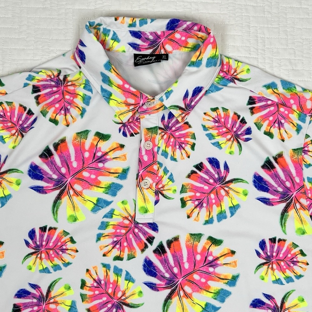 Sunday Swagger Polo Shirt Men XL Tropical Leaf Floral Golf Hawaiian Performance